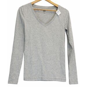 gap womens large v-neck longsleeve t-shirt gray capsule substantial